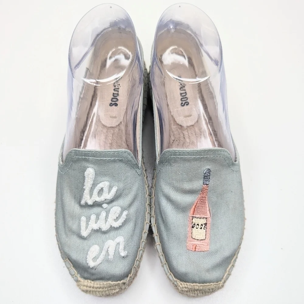 Soludos La Vie En Rose smoking slipper espadrille blue pink size 6.5